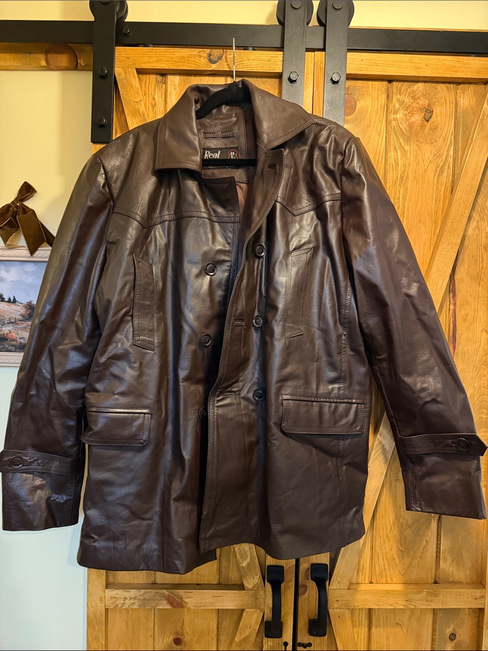 Men's Brown Leather Jacket - Classic Button-Front Coat